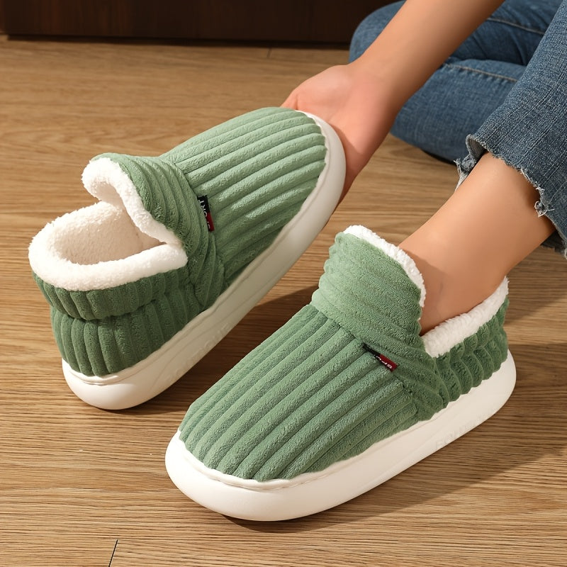 Unisex Plush Cozy Winter Home Shoes Soft Warm Flat-Heel Indoor Slippers