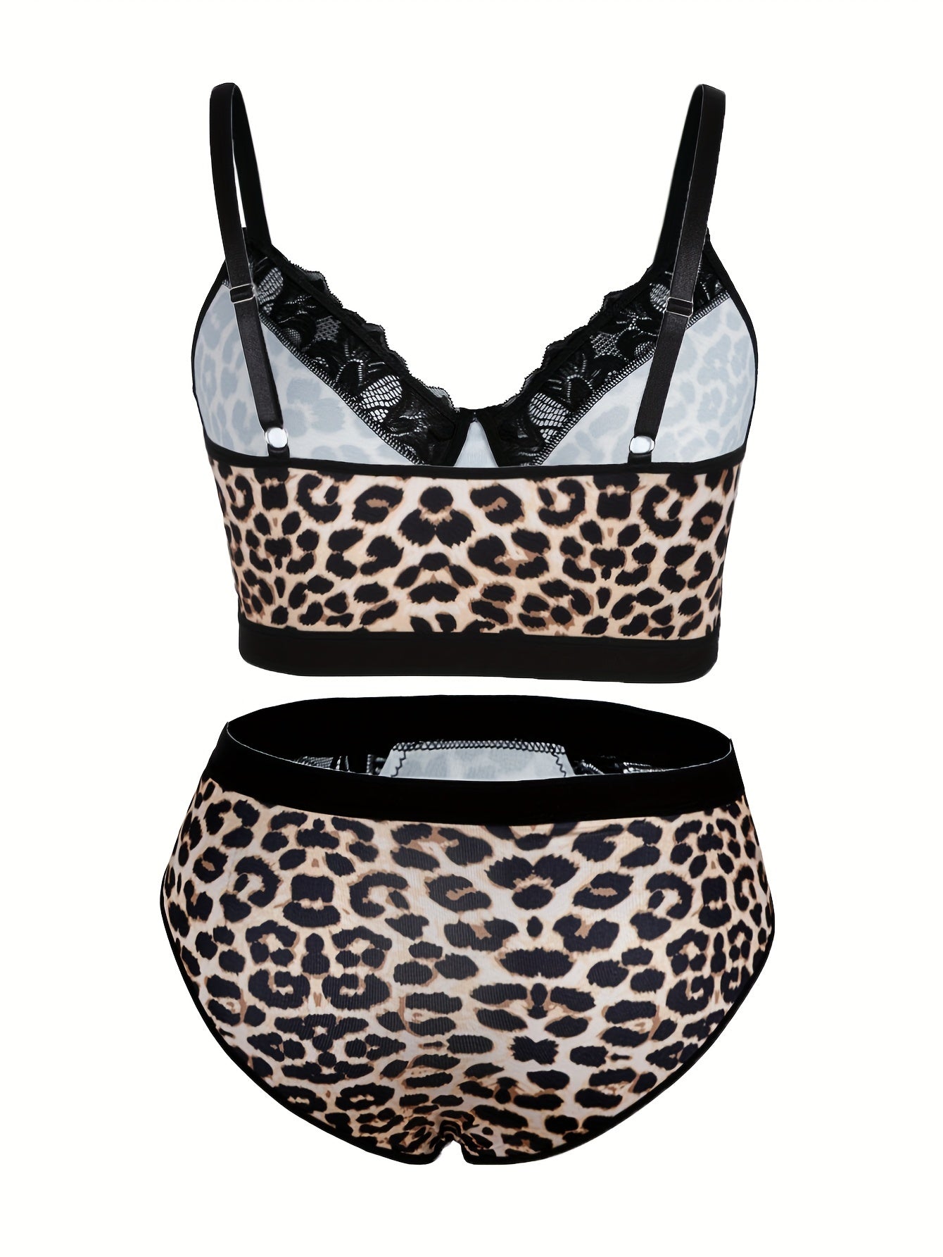 Conjunto de lencería de talla grande con estampado de leopardo y detalles de encaje para mujeres