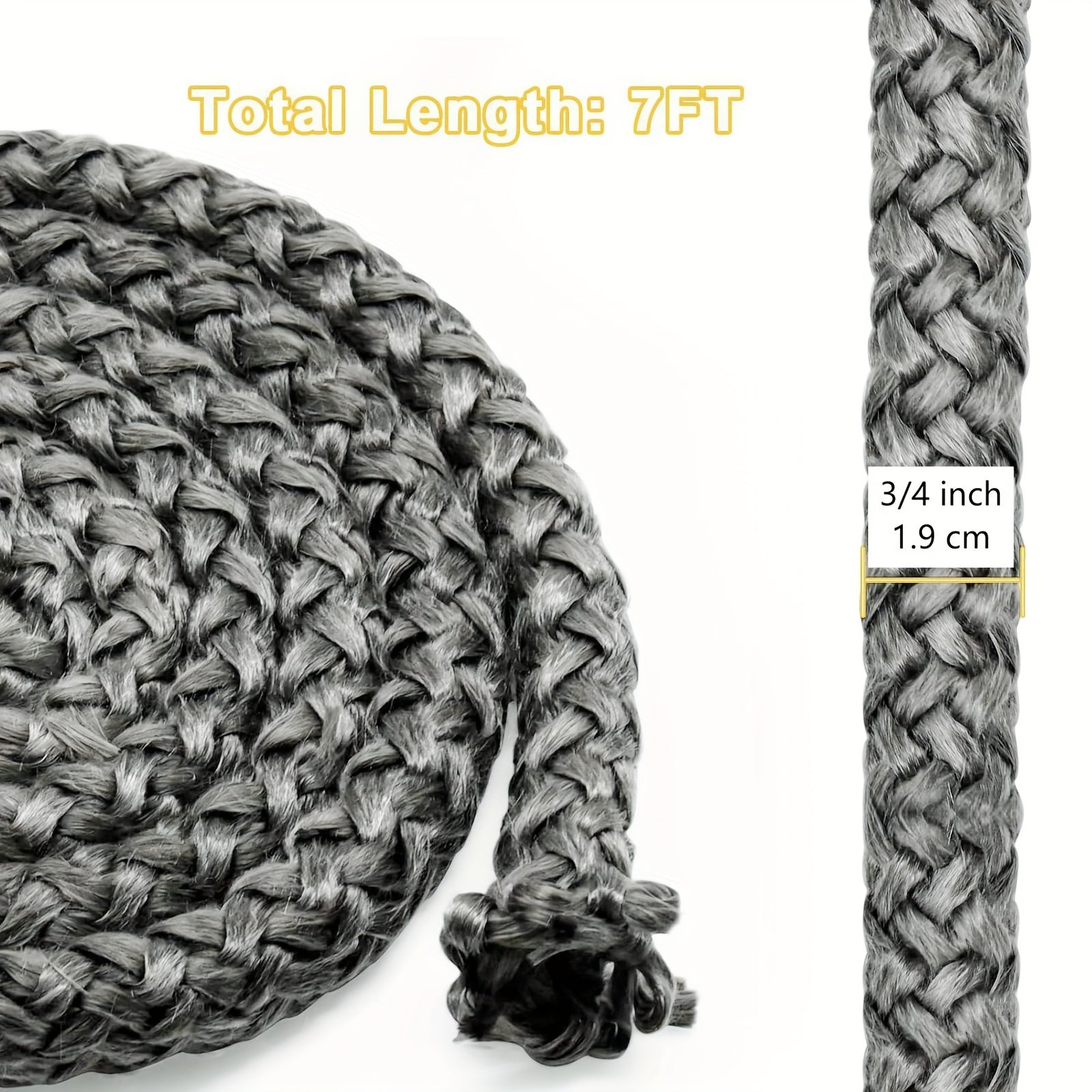 Fireplace Door Seal Rope 3/4 Inch x 7 Feet Graphite-Impregnated Fiberglass