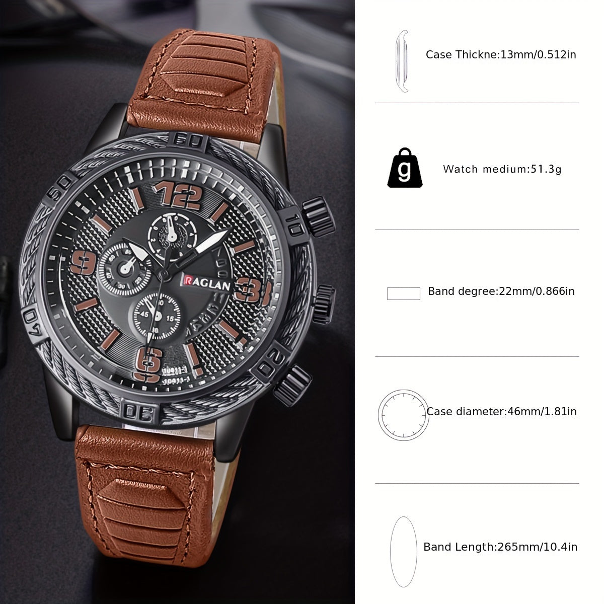 Reloj de negocios para hombre con cuarzo, esfera analógica y correa de cuero