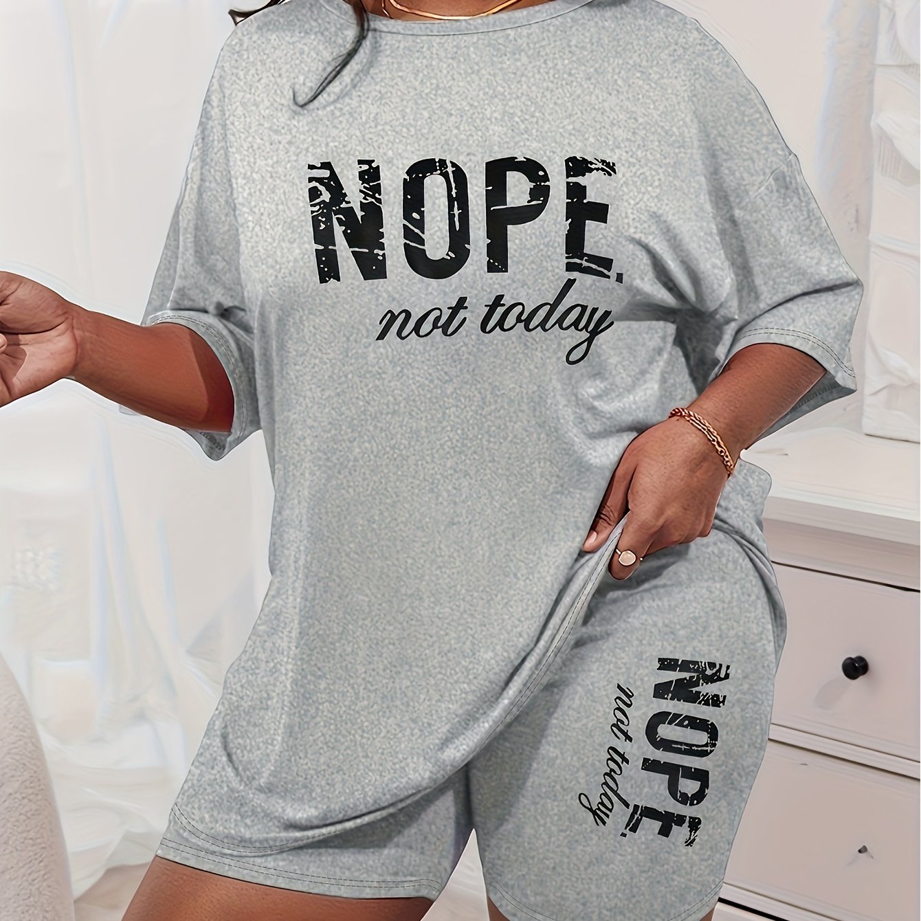 Plus Size Lounge Set Womens Short Sleeve Heart Graphic Sleepwear Two Piece