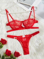 Women's Red Lace Bralette and Thong Set with Steel Bands for Special Occasions