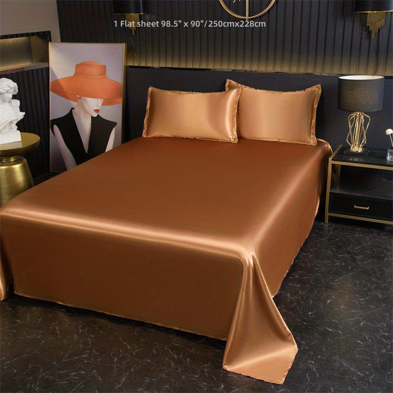 Silky Satin Bed Sheet Flat Sheet for Bedroom Guest Room Home Decor 1 Piece