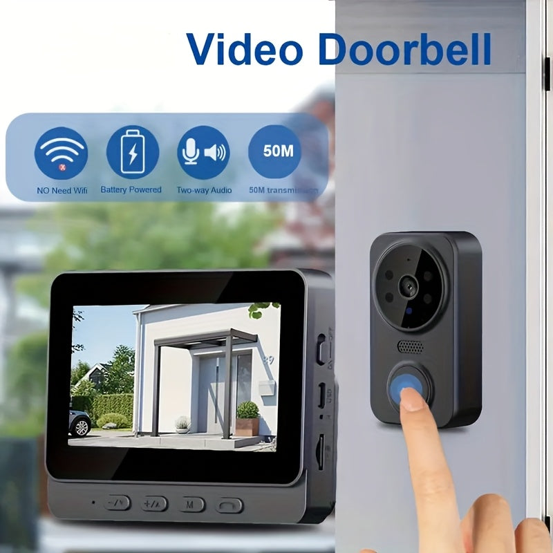 1 dona Video Doorbell 10.92 sm ekran, ikki tomonlama gaplashish, uzoq muddatli batareya, 480P rezolyutsiya, ilovasiz yoki WiFi'siz oson ulanish, tungi ko'rish xususiyati.
