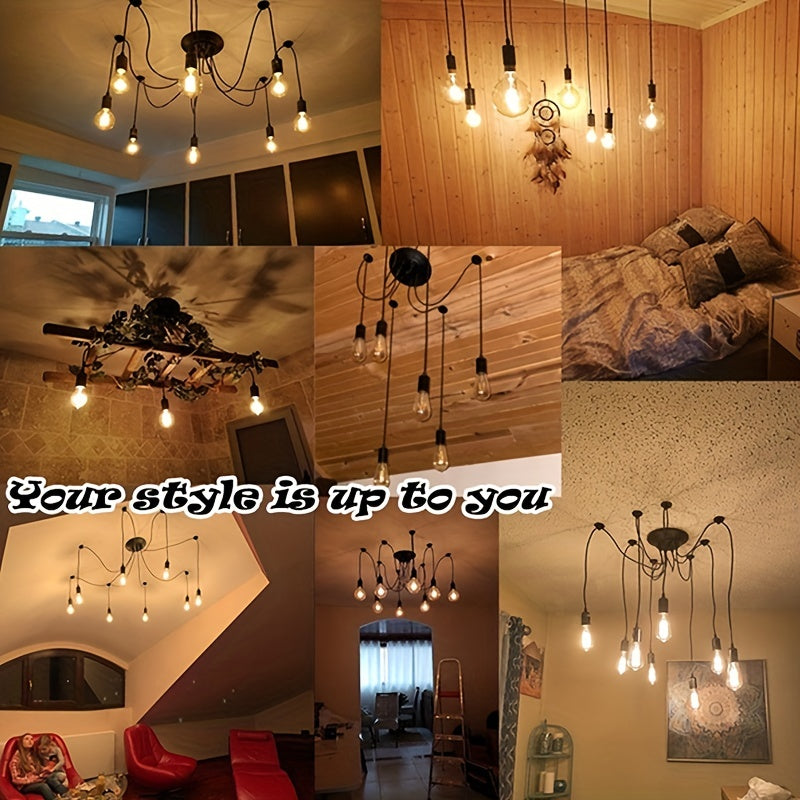 Sanoat uslubidagi ovqatlanish chandeli, sozlanadigan DIY yoritish va bir nechta boshlar bilan. Antik klassik shiftga osilgan o'rgimchak lampasi.