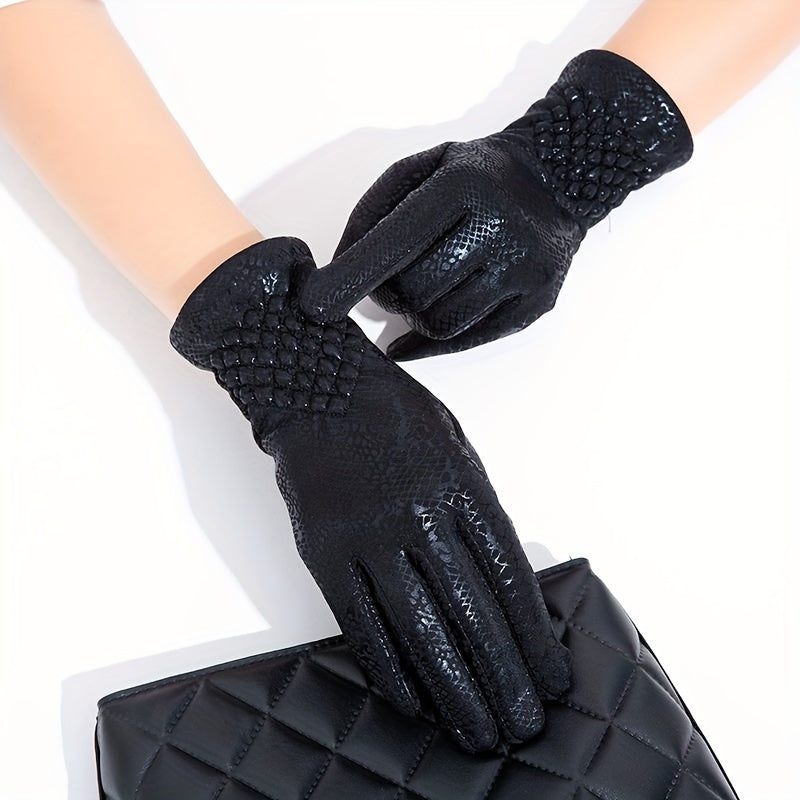 Women's Snake Pattern Warm Coldproof Gloves for Winter Outdoor Activities