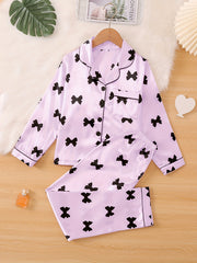 Girls' Autumn Spring Pajama Set 2-Piece Flame-Retardant Bow Print Polyester