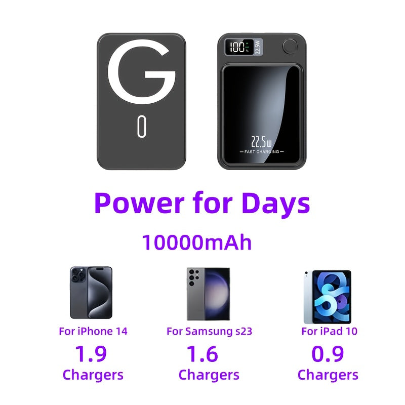 Banco de energía inalámbrico de 10000mAh con carga rápida 22.5W PD20W Pantalla LED para iPhone y Android