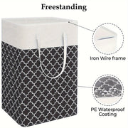 75L Waterproof Collapsible Laundry Hamper with Handles and Geometric Pattern