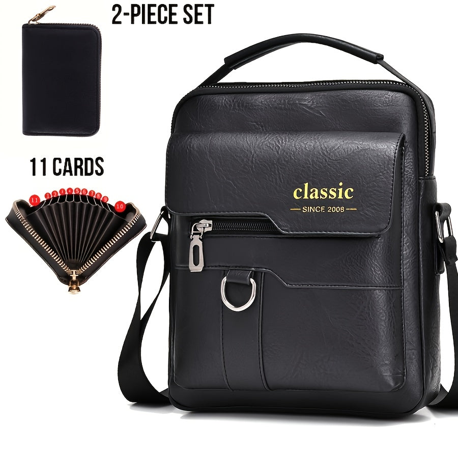 Men's Water-Resistant PU Crossbody Bag with Large Capacity Vintage Vertical Business Casual Style