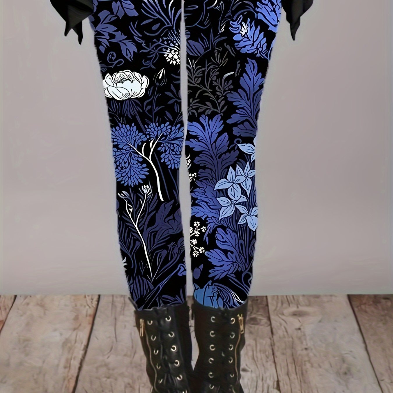 Women's Plus Size Floral Print Stretchy Polyester Tights