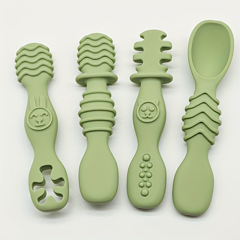 4-Piece Silicone Baby Spoon Set Soft-Tip BPA-Free Dishwasher Safe for Children 6 Months+