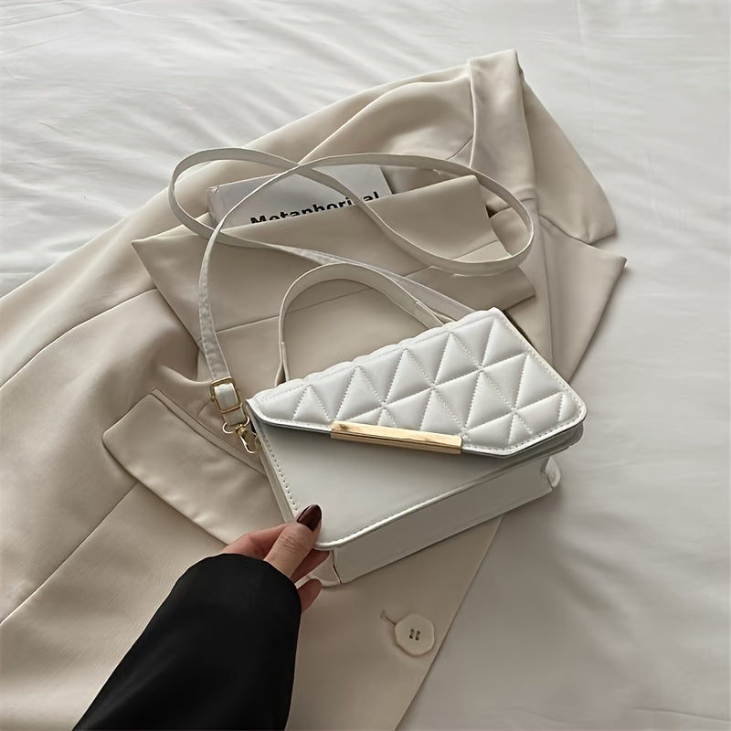 Bolso bandolera acolchado negro con correa desmontable y placa dorada para mujer