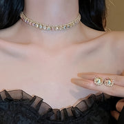 Sterling Silver and Crystal Jewelry Set for Women with Necklace and Stud Earrings