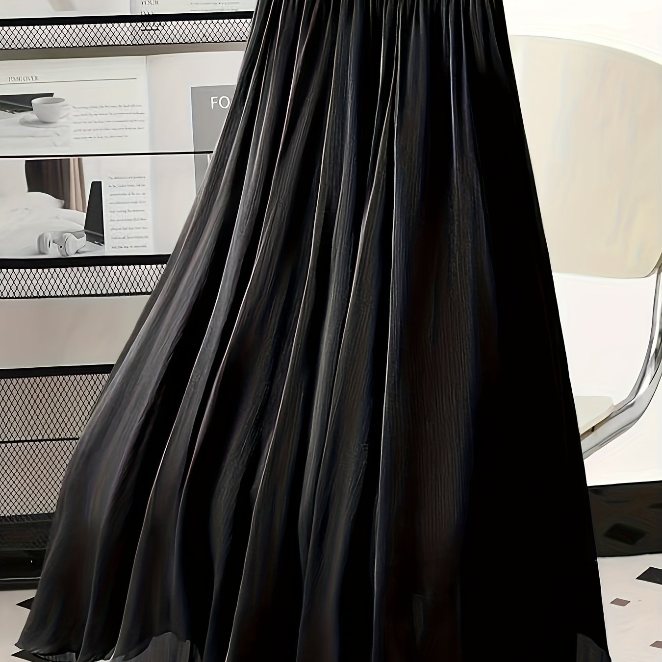 Women's Solid Color Midi A-Line Skirt with Elastic Waist for Summer