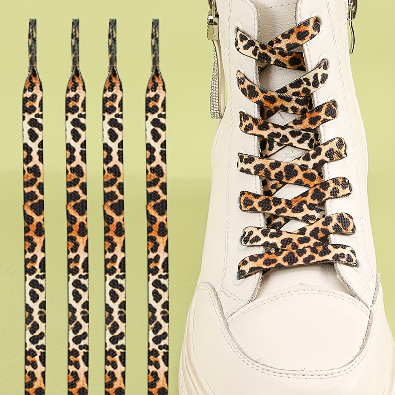 Unisex Leopard Print Gradient Flat Shoelaces Durable Polyester for Sneakers and Boots
