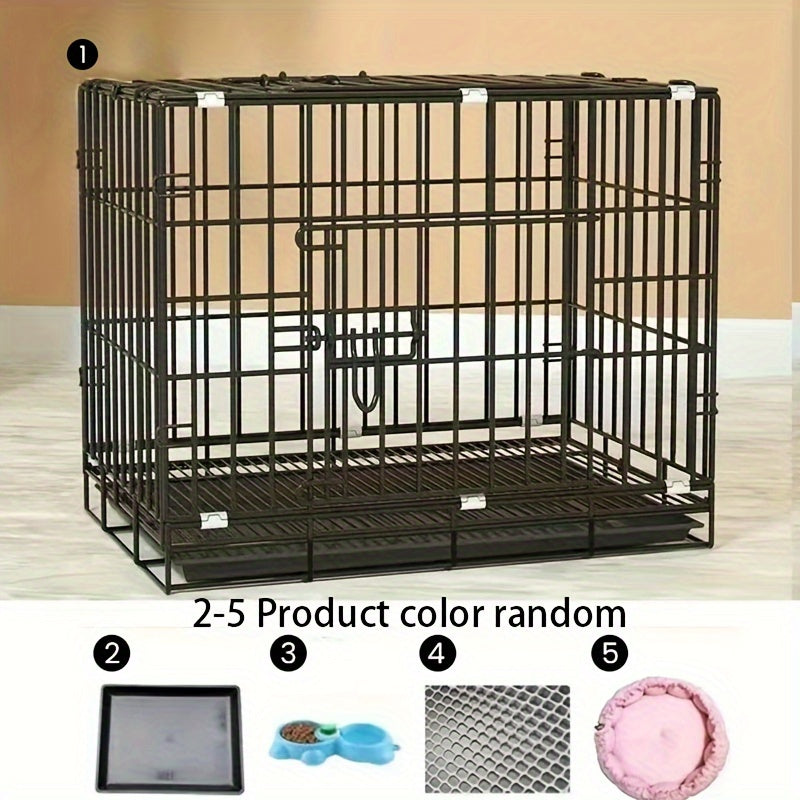 Foldable Medium Dog Cage Set with Feeder Tray and Mat for Indoor Use