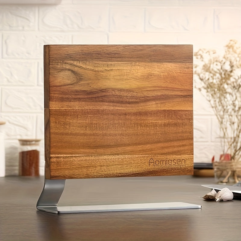 Acacia Wood Knife Holder with Magnetic Double-Sided Knife Seat for Kitchen Use