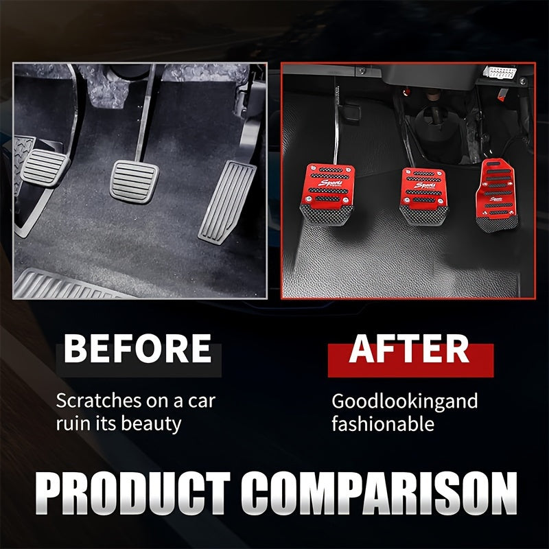 Set of 3 Aluminum Alloy Car Pedal Pads Anti-Slip for Accelerator and Brake
