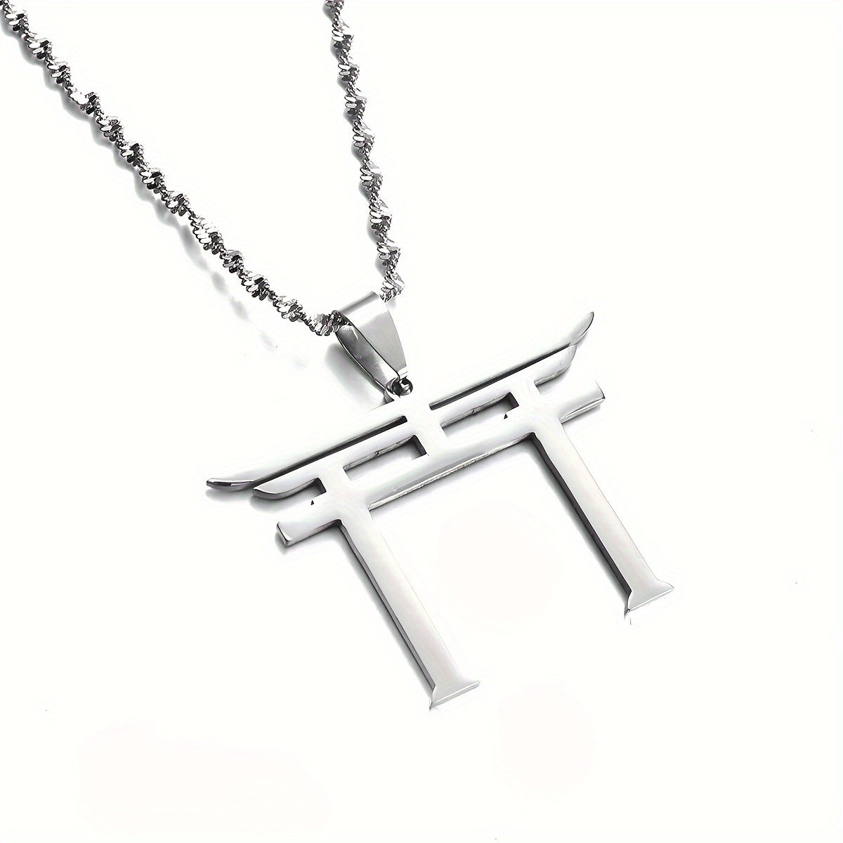 Stainless Steel Japanese Shinto Symbol Pendant Necklace for Men and Women