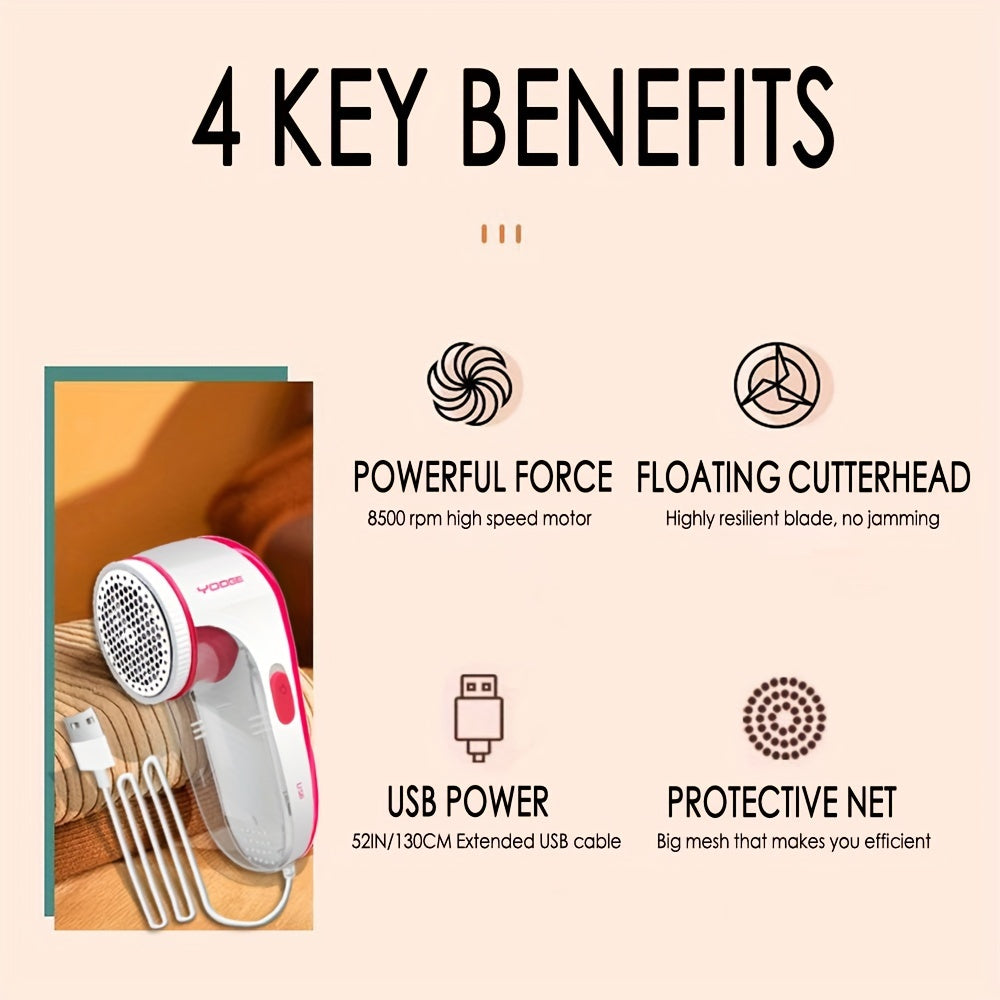 USB Powered Fabric Shaver for Removing Lint Balls and Fuzz from Clothing and Upholstery
