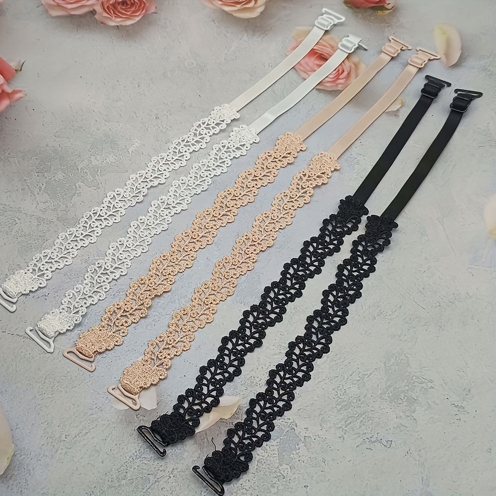 Women's Adjustable Floral Bra Straps in Beige White Black Polyester Lingerie Accessories