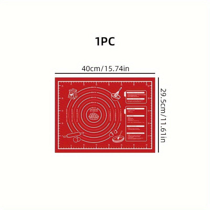 Qizil rangdagi yopishmaydigan pishirish matosi, uy pishiruvchilari va ovqat tayyorlashga qiziqqanlar uchun, katta va kichik o'lchamlarda mavjud.