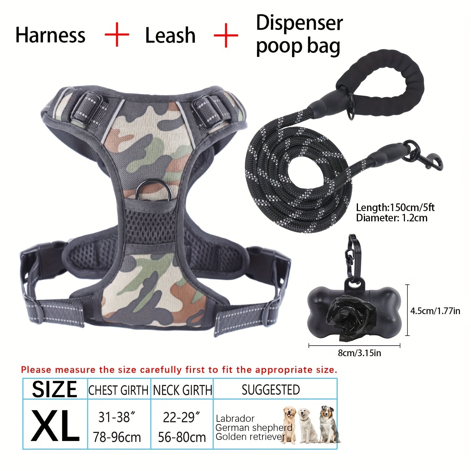 No-Pull Dog Harness and Leash Set with Reflective Features for Medium and Large Dogs