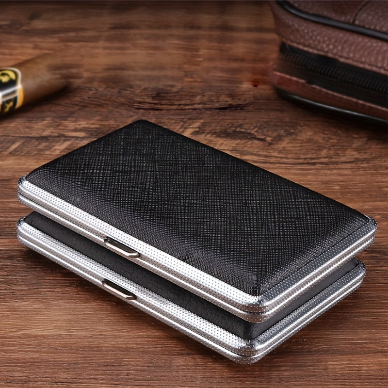 Erkaklar va ayollar uchun qora faux charm cigaretkasi qutisi 100mm sig'adigan cigaretlarni ushlab turadi