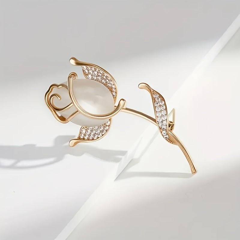 Set of 2 Opal Rose Brooches for Women Jewelry Pins for Dresses and Sweaters