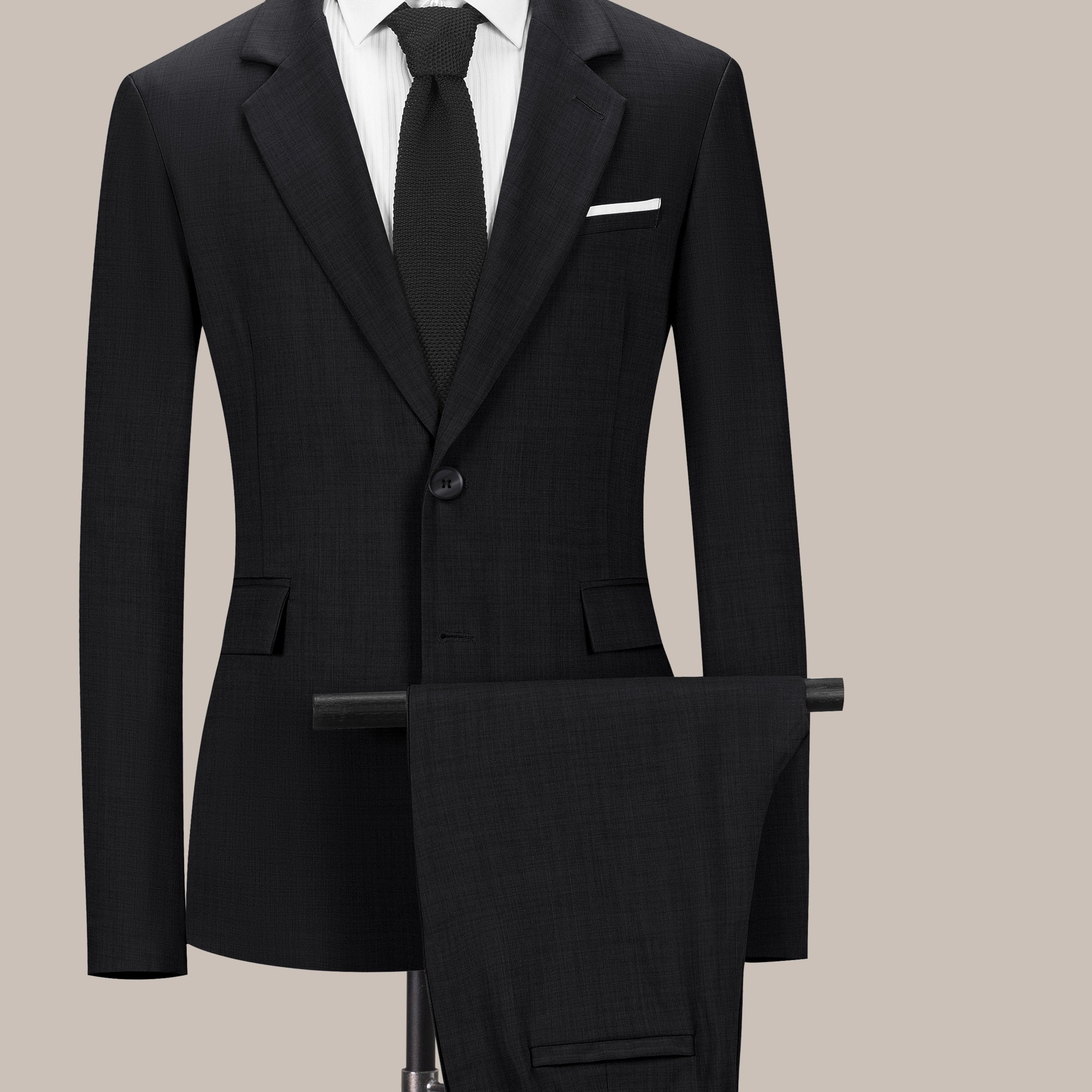 Men's Slim Fit Suit Set with Turned Collar and Nine-Fit Pants Solid Color Woven Fabric All Season