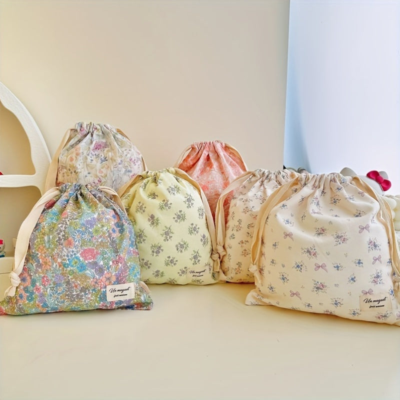 Embroidered Bowknot Drawstring Storage Bag for Travel Jewelry Cosmetics Diaper Organizer