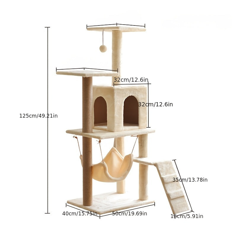 Multi-Level Cat Tree with Enclosed House Sisal Rope Scratching Posts Plush Platforms
