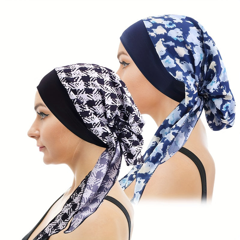 Бохо шик тюрбан с завязками с геометрическим узором из вязаного полиэстера для пациентов, проходящих химиотерапию