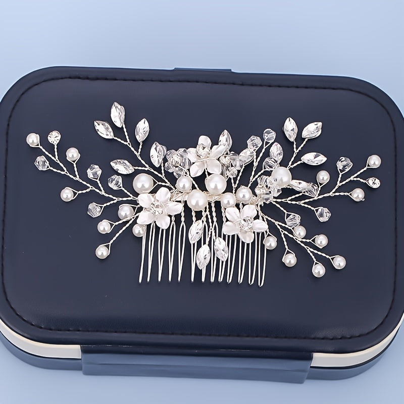 Ободок для волос невесты с кристаллами и искусственными жемчужинами, свадебный аксессуар для волос, элегантная свадебная шпилька