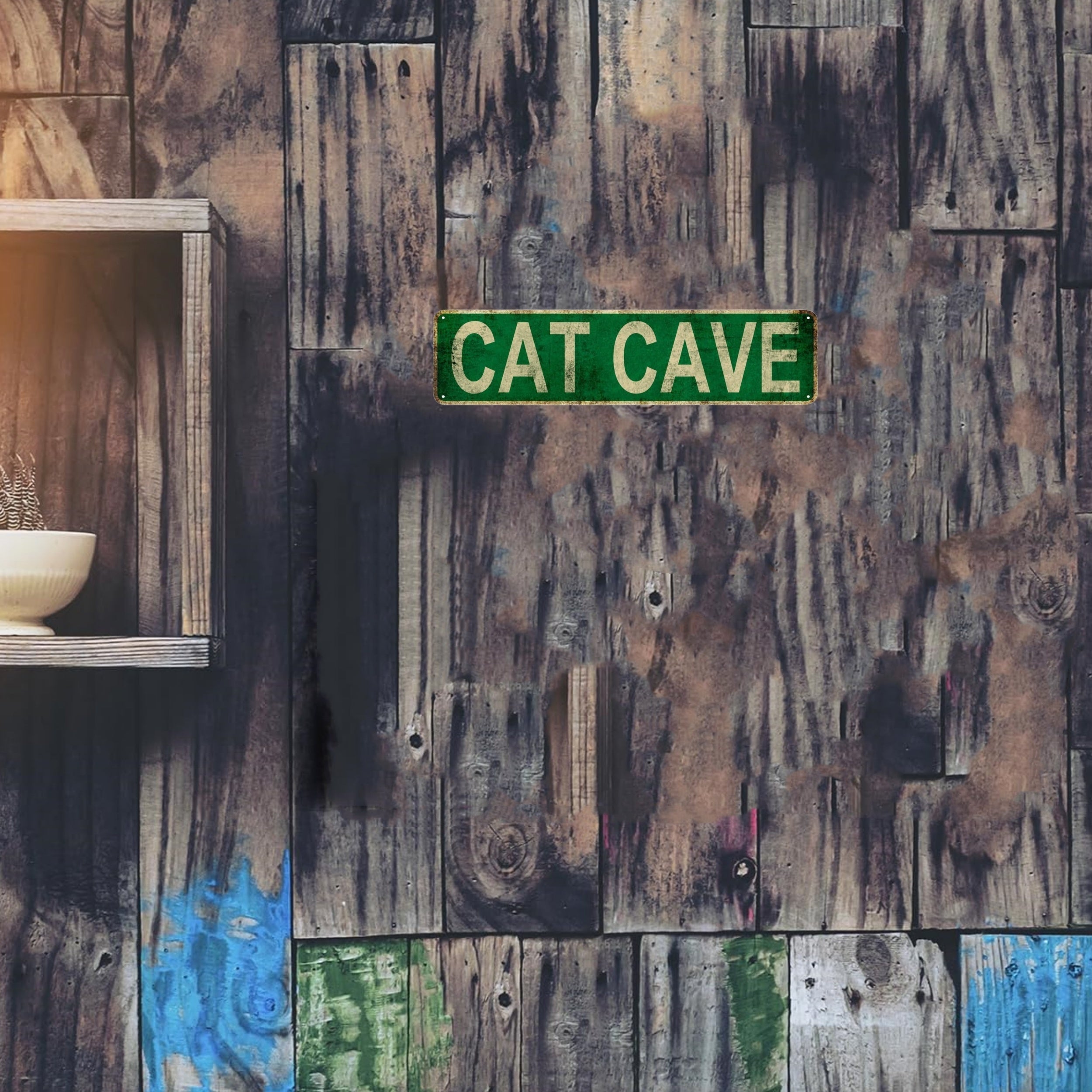 Metal Tin Sign Cat Cave Instagram Style 15.75x3.94 Inches Vintage Decor