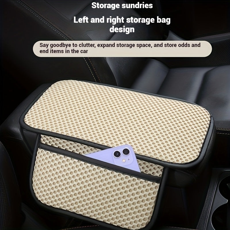 Car Interior Armrest Pad Ice Silk Fabric Storage Space Universal Fit