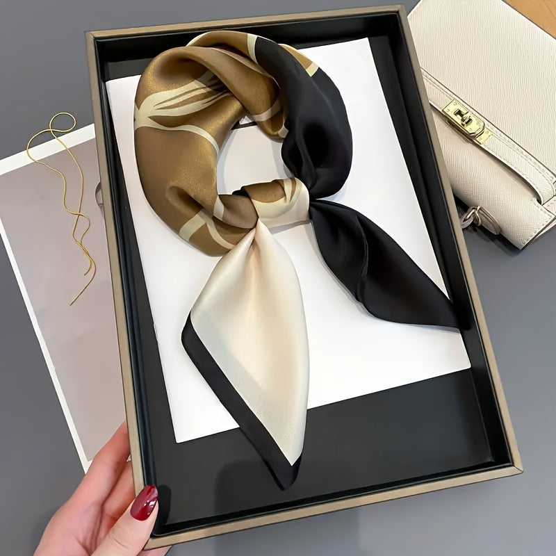 70cm gull naqshli satyn kvadrat sharf ayollar uchun bej, jigarrang, qora boho moda aksessuari