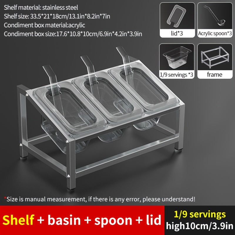 Stainless Steel Spice Organizer with Condiment Containers for Kitchen and Restaurant Use