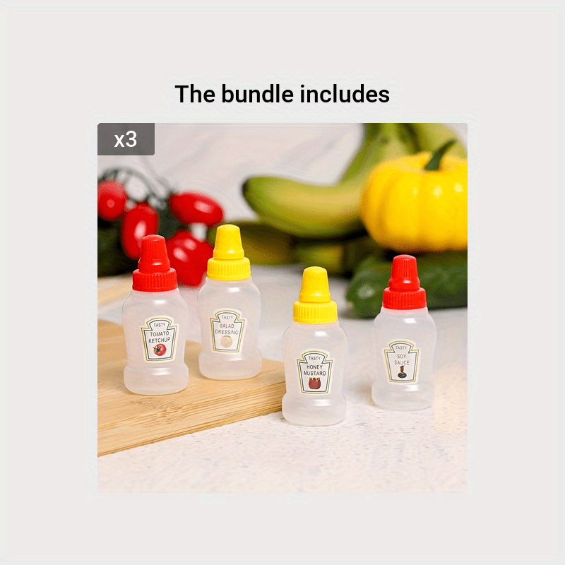Set of 4 Mini Sauce Dispenser Bottles for Salad Ketchup Honey Soy Plastic