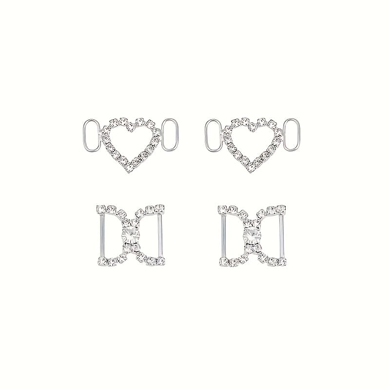 Unisex Metal Heart-Shaped Shoe Buckle Charms Rhinestone Accessories