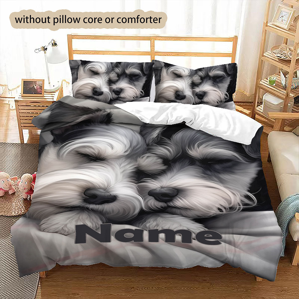 Three-Piece Schnauzer Quilt Cover Bedding Set Retro Style Machine Washable Zipper Closure