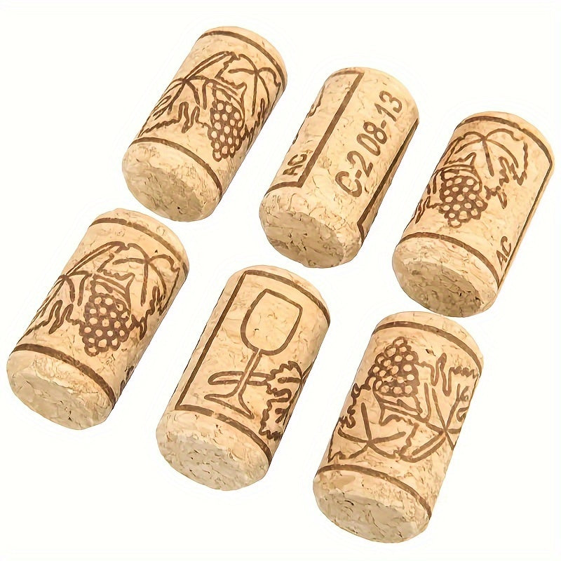 Natural Wine Corks Set of 100 with Engraved Designs for Sealing and Preservation