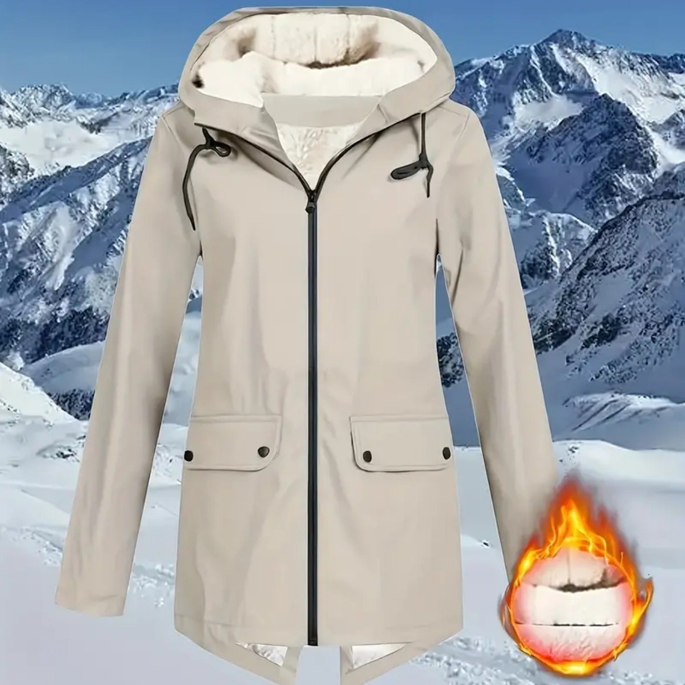 Women's Plus Size Waterproof Fleece Lined Hooded Jacket for Fall Winter