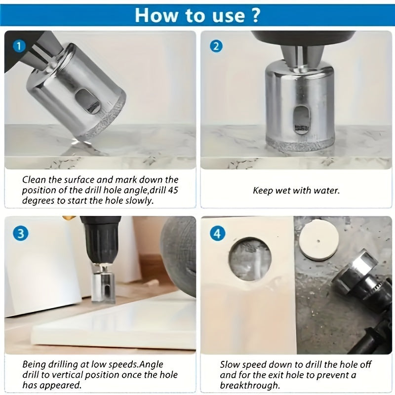 Set of 10 Diamond-Coated Drill Bits for Marble Glass Ceramic Porcelain