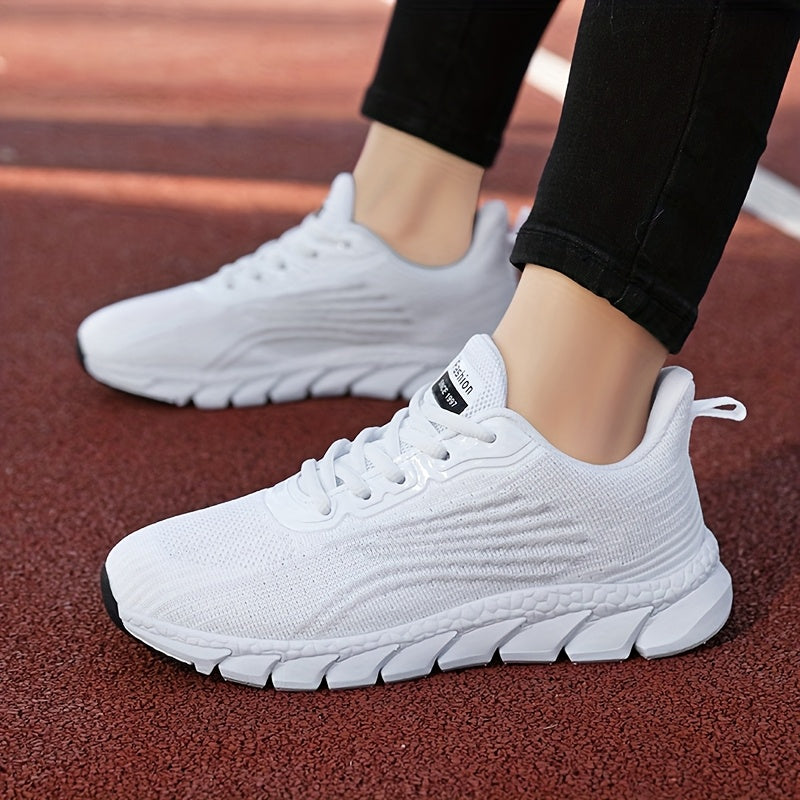 Women Casual Sneakers Solid Color Lace-Up Lightweight Breathable Shoes