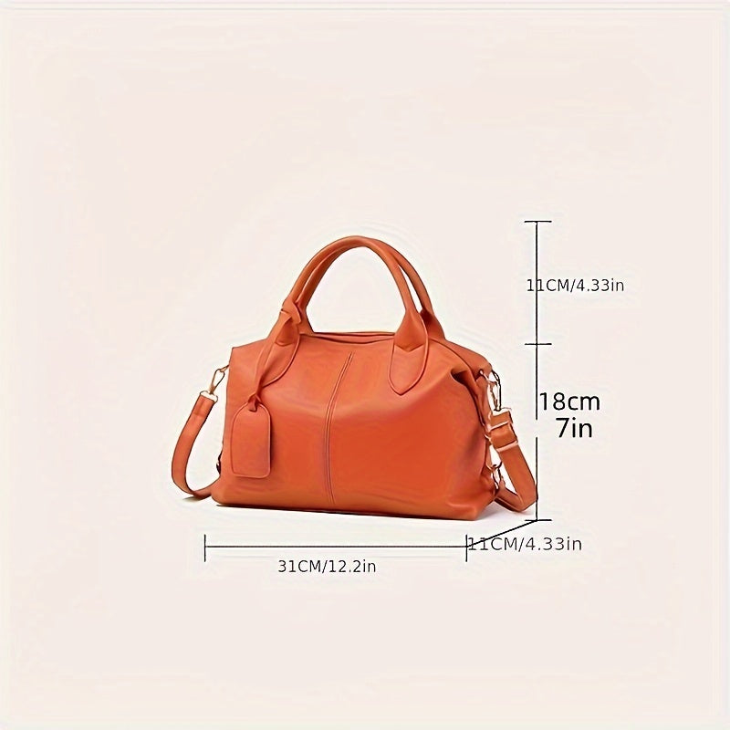 Synthetic Leather Tote Bag with Zipper Closure and Edge Paint in Black Pink Khaki Orange Light Brown