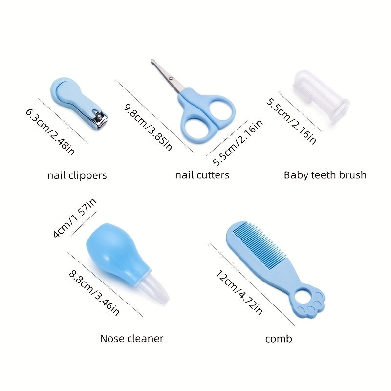 Набор для ухода за детьми 3+ с расческой, ногтевыми щипцами, триммером для ногтей и зубной щеткой, розовый, синий