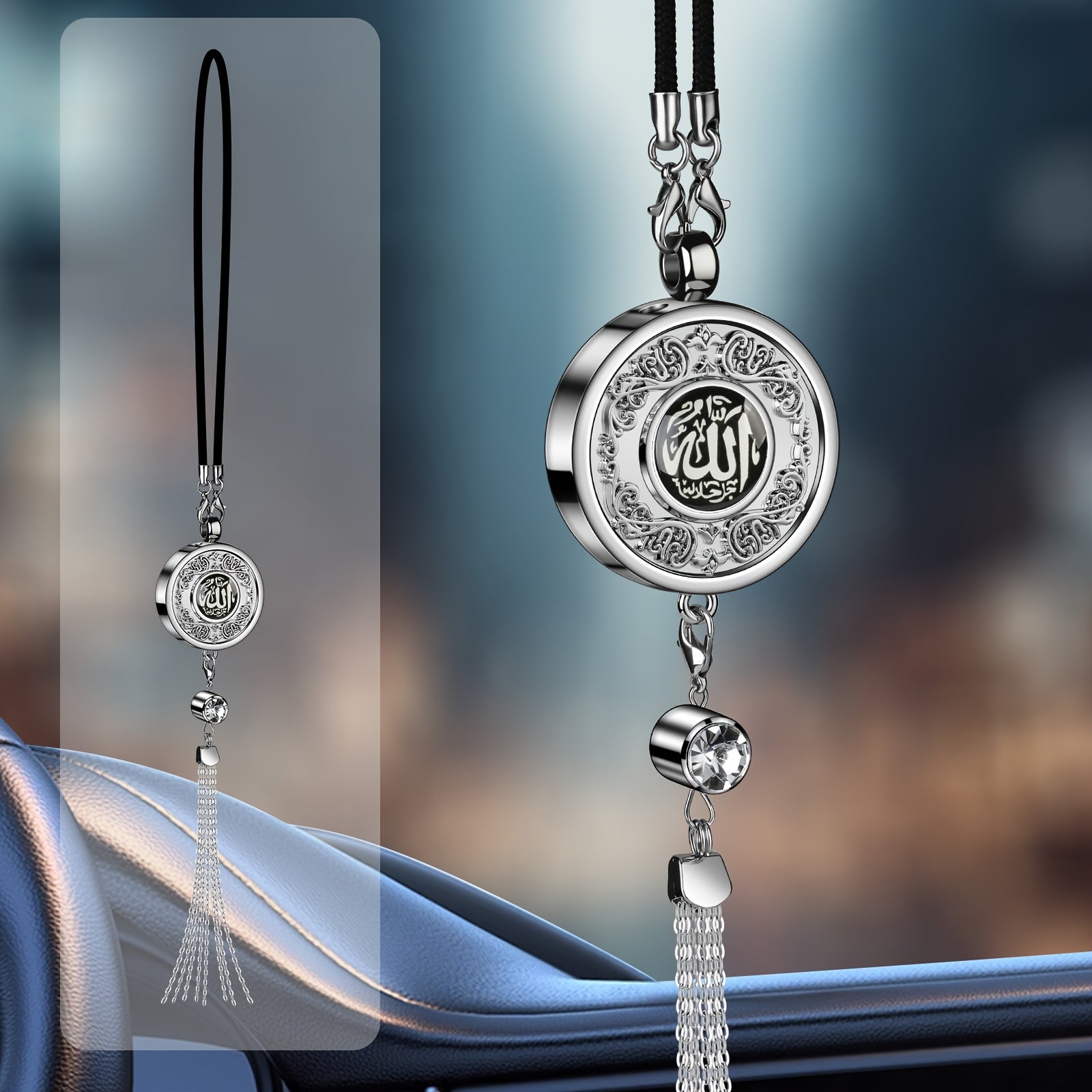 European Pattern Metal Car Air Freshener Hanging Perfume Container with Tassel in Gift Box