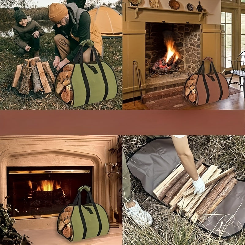 Heavy Duty Canvas Firewood Storage Bag Large Capacity Log Carrier Indoor Outdoor